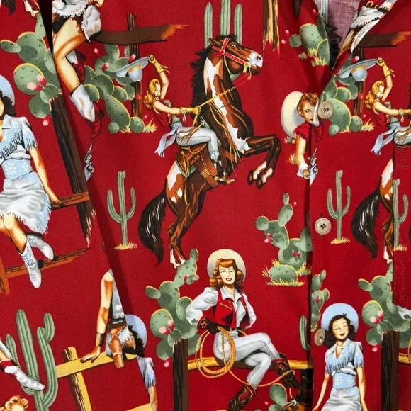 Original Cowboy Women’s Western Cotton Nightshirt XL Red Rockabilly Retro - Picture 5 of 10